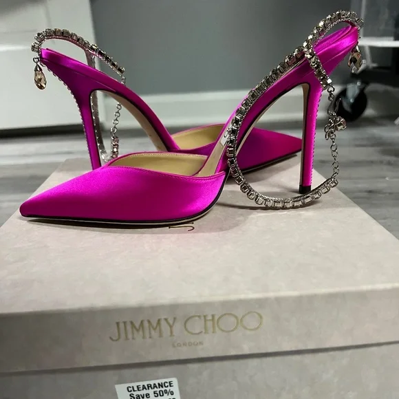 Jimmy Choo Saeda 100 fuschia crystal heels - Picture 9 of 14
